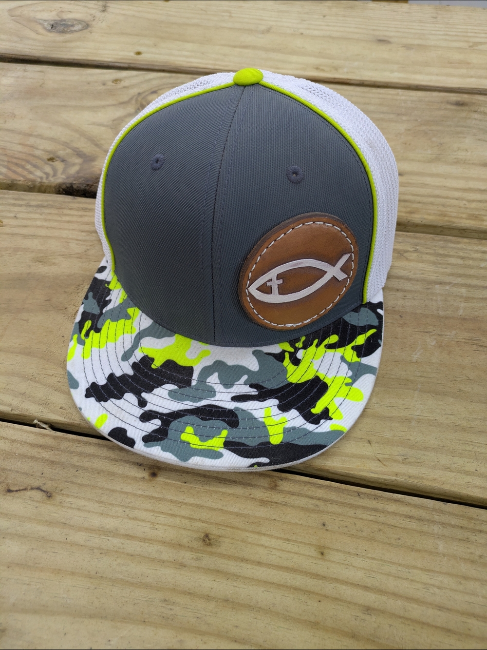 Classic Leather Patch HatGray Trucker Flex fit Hat